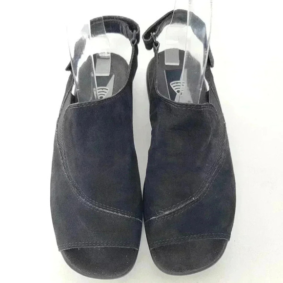 Ecco Black Suede Peep Toe Sandals - 6 - Picture 2 of 9